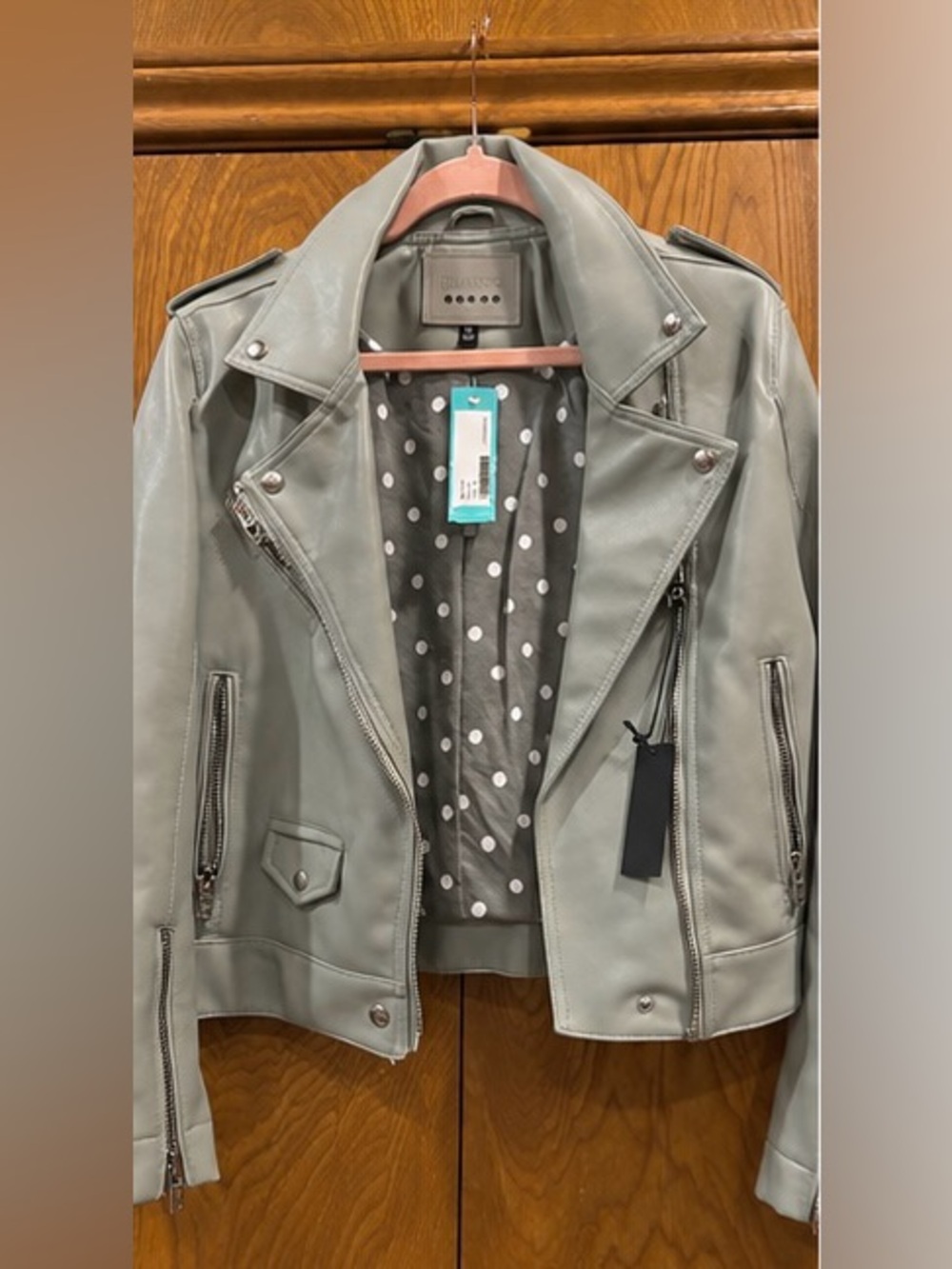 NWT BLANKNYC Play Act Faux Leather Moto Jacket Olive Green M